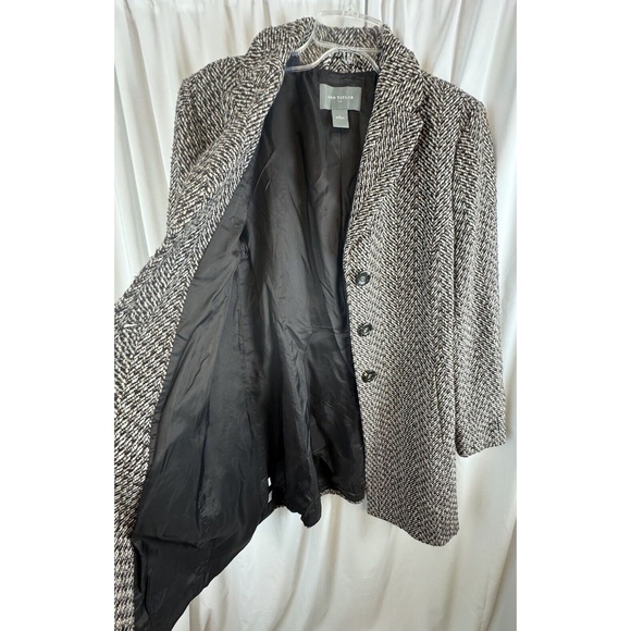 Ann Taylor Tweed Button Front Dress Coat Brown Black White L Academia chic 63-00 - Picture 8 of 16